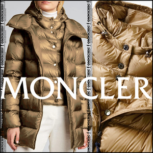 超人気レイヤードANGE■国内正規品/新品【MONCLER】モンクレール2WAY高級感抜群ゴールド系ライトブラウンロングダウンコートジャケット0/S