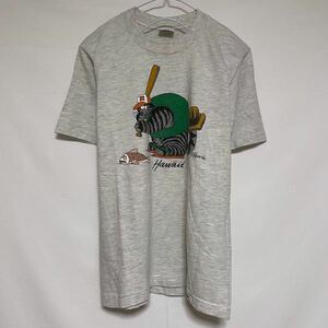 USA製 crazy shirts hawaii クリバンキャット 古着 Tシャツ 猫 ねこ ネコ 魚 野球 灰色 グレー 緑 グリーン
