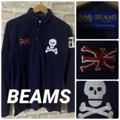 BEAMS メンズM 長袖シャツ　長袖ラガーシャツ　スカル　ドクロ　国旗