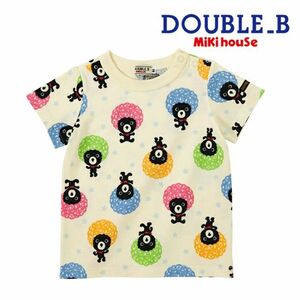 新品★ミキハウスDB/Double_B★アフロベア総柄 アフロBくんと星柄の半袖Ｔシャツ カラフルなアフロヘアのBくん 全身にぎやかでインパクト