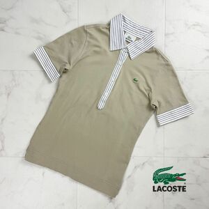 美品 LACOSTE ラコステ ボーダーカラーハーフボタンシャツ トップス レディース ベージュ 白 黒 サイズ38*RC782