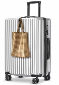 スーツケース キャリーケース シルバー 軽量 TSAロック付 機内持ち不可 キャリーバッグ 旅行出張 Mサイズ