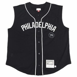 D0504SL4 超美品 24SS Mitchell&Ness/ノースリーブ シャツ【サイズ：L】ブラック NBA フィラデルフィア 76ers ミッチェルアンドネス 