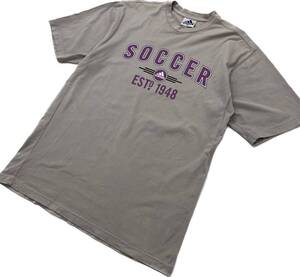 90s adidas ☆ SOCCER パープル色プリント◎ 半袖 Tシャツ M チャコールグレー スポーツ ストリート アメカジ 古着MIX アディダス■S1788