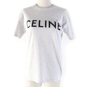 極美品☆CELINE セリーヌ 2X764501F コットン100％ ロゴプリント ルーズフィット 半袖Ｔシャツ グレー XS イタリア製 正規品 レディース