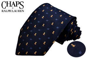 N-2276★送料無料★美品★CHAPS RALPH LAUREN チャップス ラルフローレン★ネイビー紺色 猿 モンキー バナナ柄 織り生地 シルクネクタイ