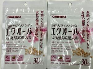 200円〜「ORIHIRO発酵大豆イソフラボンエクオール&発酵高麗人参　　30日分×2袋」年齢とともにゆらぎがちな女性の健康と美容に