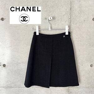 CHANEL シャネル ブラック スカート ココマーク 台形 スカート 黒 ウール 無地