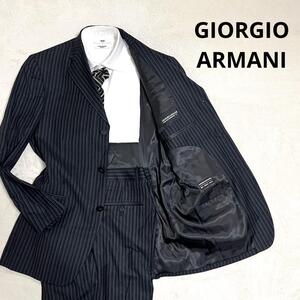 【最高峰】683 GIORGIO ARMANI ジョルジオ アルマーニ セットアップスーツ ブラック 46 ストライプ