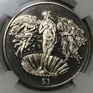 ★2010 英領ヴァージン諸島　1ドル白銅貨　ヴィーナスの誕生　NGC MS 68 