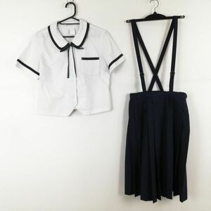 1円 ブラウス スカート 紐タイ 上下3点セット 夏物 女子 学生服 中学 高校 白 制服 中古 ランクC NA9254