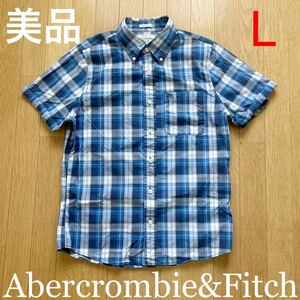 美品 Abercrombie&Fitch アバクロンビー&フィッチ 半袖 チェック ボタンダウン シャツ サイズL