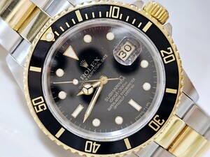 ROLEX ロレックス SUBMARINER サブマリーナデイト【16803】 コンビモデル YG 紳士用高級機械式腕時計 黒サブ