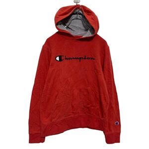 Champion ロゴスウェット パーカー L 150～ キッズ レッド チャンピオン 裏起毛 プルオーバー 古着卸 アメリカ仕入 a606-5123