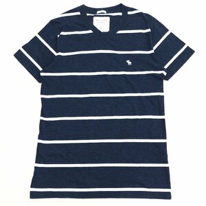 Abercrombie&Fitch アバクロンビー&フィッチ ロゴ刺繍 Ｖネック ボーダー Tシャツ M 濃紺 ネイビー 半袖 アメカジ 古着 国内正規品 メンズ
