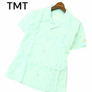 TMT ティーエムティー ビッグホリデー 春夏 ロゴ刺繍★ 麻 リネン混 半袖 デザイン ウエスタン シャツ Sz.M　メンズ　A4T05366_5#A