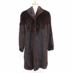 美品【 銀 SAGA MINK / Koherto Kreen / BIGサイズ / 日本製 】 高級毛皮 ダークミンク ◆セミロング丈 90cm丈/ダークブラウン/13号◆W203Y