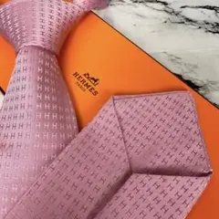 極美品✨HERMES エルメス 最高級ネクタイ ファソネ H柄 ピンク