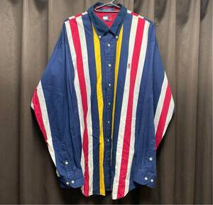 TOMMY HILFIGER 90s シャツ ストライプ L マルチカラー トミーヒルフィガー ヴィンテージ vintage ボタンダウン 刺繍 メンズ レディース