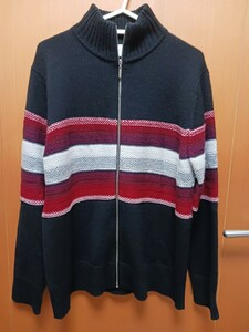 Liz Claiborne《リズ クレイボーン》紺×白×赤のフルジップニットカーディガン◆Mサイズ 美品