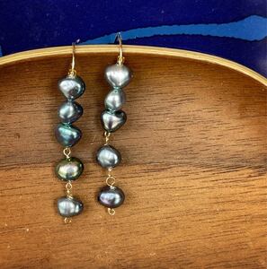 -SUI8- No.80 黒と虹のピーコックカラーパールピアス　14KGF a peacock color pearls Pearce Earring 14kgf