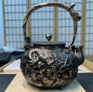 極美品★ 南部鉄器 砂鉄鉄瓶純手作り急須輸入無コーティングゆで茶瓶耀世龍吟