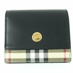 極美品☆BURBERRY バーバリー 8062285 ノバチェック柄 レザー コンパクトウォレット 二つ折り財布 ブラック 保存袋付き レディース