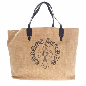 CHROME HEARTS クロムハーツ LARGE BAG BEACHES CHクロスプリント スクロールラベル レザーハンドル ラフィア ビーチ ストロー【中古】