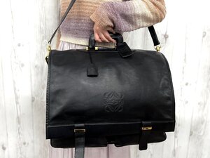 極美品 LOEWE ロエベ アナグラム ボストンバッグ ハンドバッグ バッグ レザー 黒 A4収納可 2WAY メンズ 80474Y