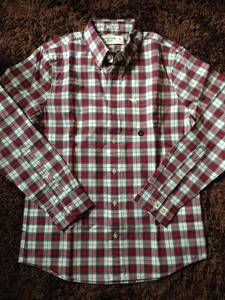 【新品】Abercrombie&Fitch アバクロ 長袖シャツ Plaid Shirt チェックシャツ ムース刺繍 S ホワイト Muscle Fit