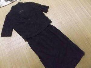 まとめて即決！黒　メッシュ加工　半袖　夏用　ブラックフォーマル礼服喪服膝丈スカートアンサンブルスーツ上下セットアップ