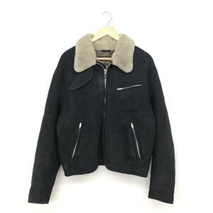 ◆ARMANI JEANS アルマーニジーンズ ムートンジャケット サイズI48◆ ブラック 羊革 メンズ ショート丈 ボアカラー アウター コート