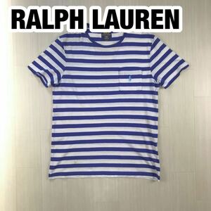 RALPH LAUREN ラルフローレン 半袖Tシャツ M ブルー ホワイト ボーダー柄