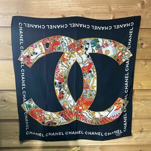 CHANEL シャネル スカーフ 宝石柄 ブラック ココマーク シルク P3385