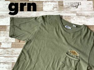 ☆送料無料☆ grn ジーアールエヌ 古着 半袖 胸ポケット付き Tシャツ メンズ 2 オリーブ トップス 中古 即決