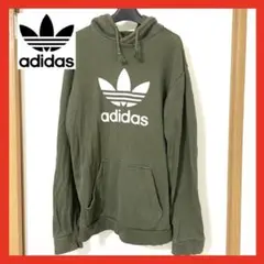 【定番】adidas トレフォイルロゴ　パーカー　緑　深緑　グリーン L相当