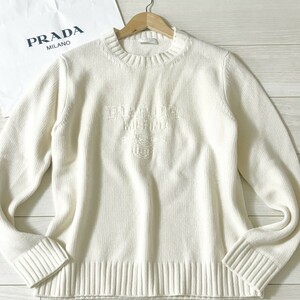 未使用級/L-XLサイズ相当●プラダ【1着で決まる秋冬の主役】PRADA カシミヤ×ウール 3D ロゴ ニット セーター エンボス加工 クルーネック