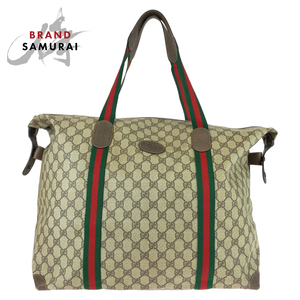 GUCCI グッチ ヴィンテージ オールドグッチ シェリーライン ブラウン GGスプリームキャンバス/レザー 156 19 012 ボストンバッグ 407555