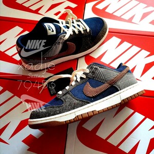 新品 正規品 NIKE ナイキ DUNK LOW PRM ダンク ロー プレミアム コーデュロイ チェック 茶 紺 マルチ 27cm US9 ガムソール 箱付き