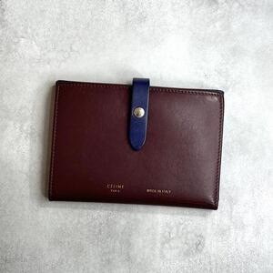 CELINE セリーヌ バイカラーミディアムストラップウォレット 二つ折り財布 カーフスキン ボルドー ブルー MEDIUM STRAP WALLET 10B643BFP