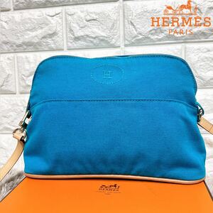 未使用級美品 HERMES エルメス ボリードMM25 ショルダーバッグ 2way ポーチ ウール 本革 ターコイズ H刺繍 正規品 希少 廃盤 入手困難 