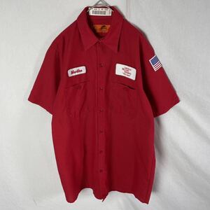 レッドキャップ　半袖ワークシャツ　古着　Mサイズ　レッド　WORKWEAR