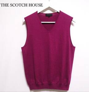 新品同様 未使用 THE SCOTCH HOUSE スコッチハウス ハイゲージニットベスト Vネック ウール&コットン メンズウエア 紳士 Lサイズ 三陽商会