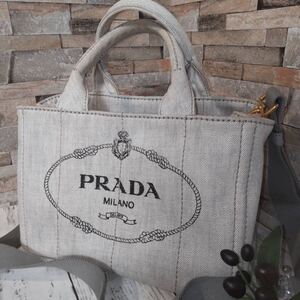 1円 【至高の逸品】PRADA プラダ カナパ 2way ハンドバッグ トートバッグ ショルダーバッグ Sサイズ ホワイトデニム系 キャンバス