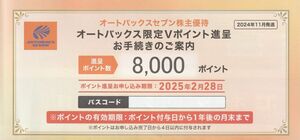 オートバックスグループ　株主ご優待Vポイント　8,000ポイント　送料込