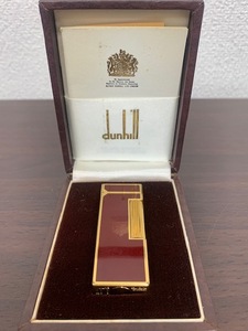 ★ Dunhill ダンヒル ★　ローラー式 ガスライター ゴールド レッドブラウン 喫煙具 着火未確認　ケース付