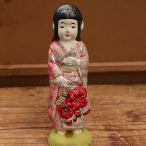 【現状品】花　女性　土人形 焼物 陶器 民芸品 郷土玩具 お土産 泥人形 骨董品 人形 昭和レトロ ビンテージ インテリア 管理1