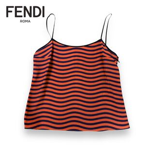 【極美品】FENDI フェンディ mare シルク キャミソール タンクトップ レディース レッド ブラック ボーダー 38サイズ イタリア製