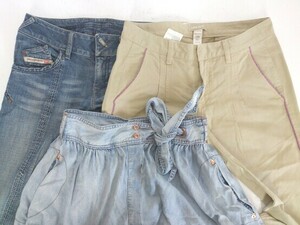 ◇ DIESEL まとめ売り3点セット サイズ26&27 品番記載なし 七分丈 サブリナ ジーンズ デニム パンツ スカート レディース