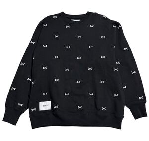 22AW WTAPS 222ATDT-CSM25 ACNE SWEATER CTPL.TEXTILE ダブルタップス ボーン刺繍 クルーネック スウェット ブラック２